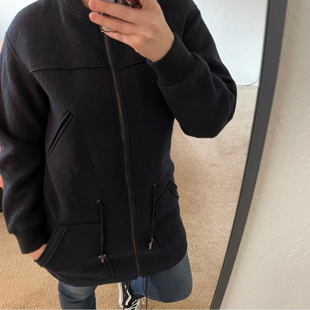 Mango suit navy blue wool coat jacket zip up and drawstring XS - Picture 4 of 11